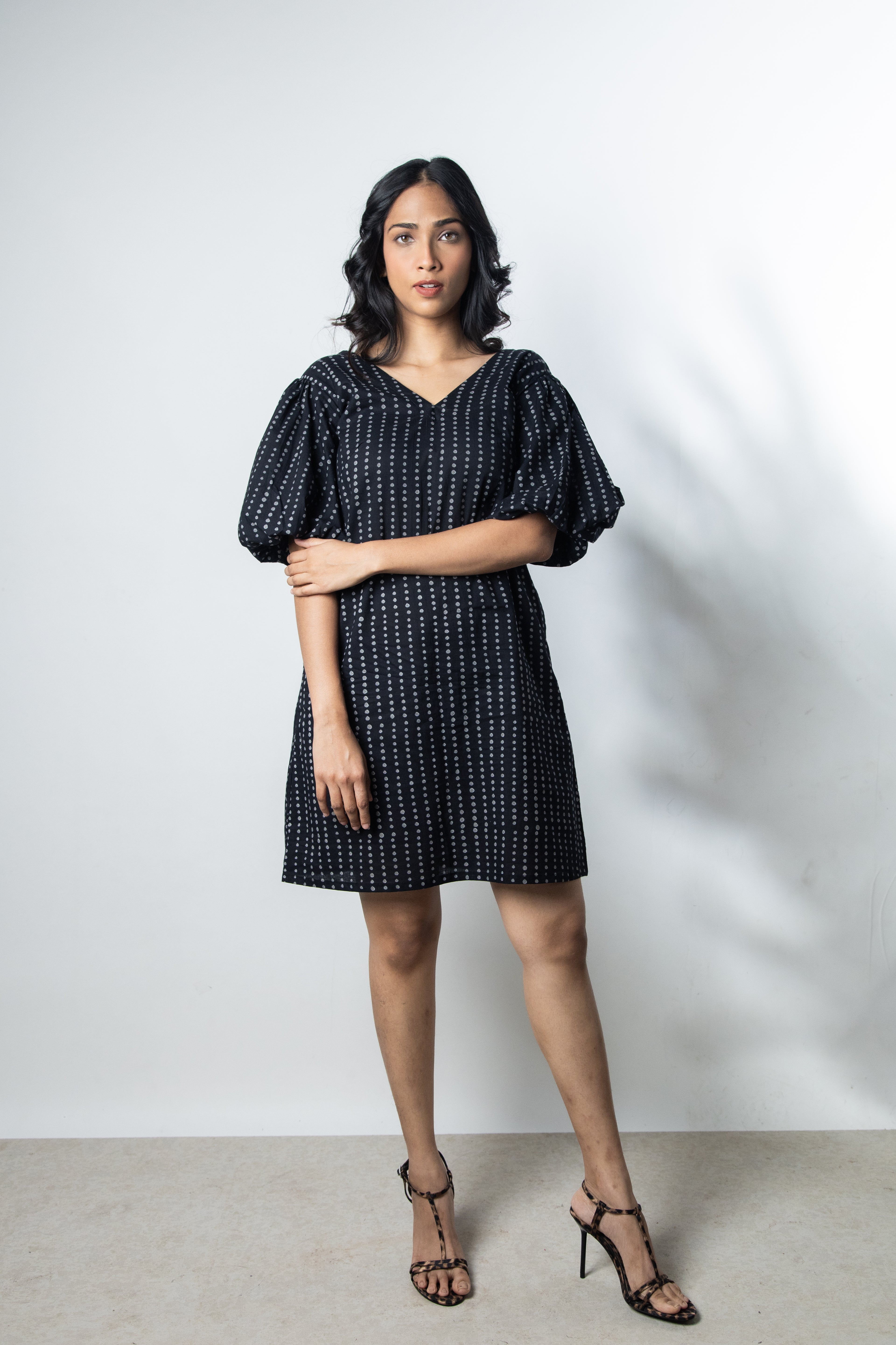 IndeRooh Dot Puff Sleeve Dress