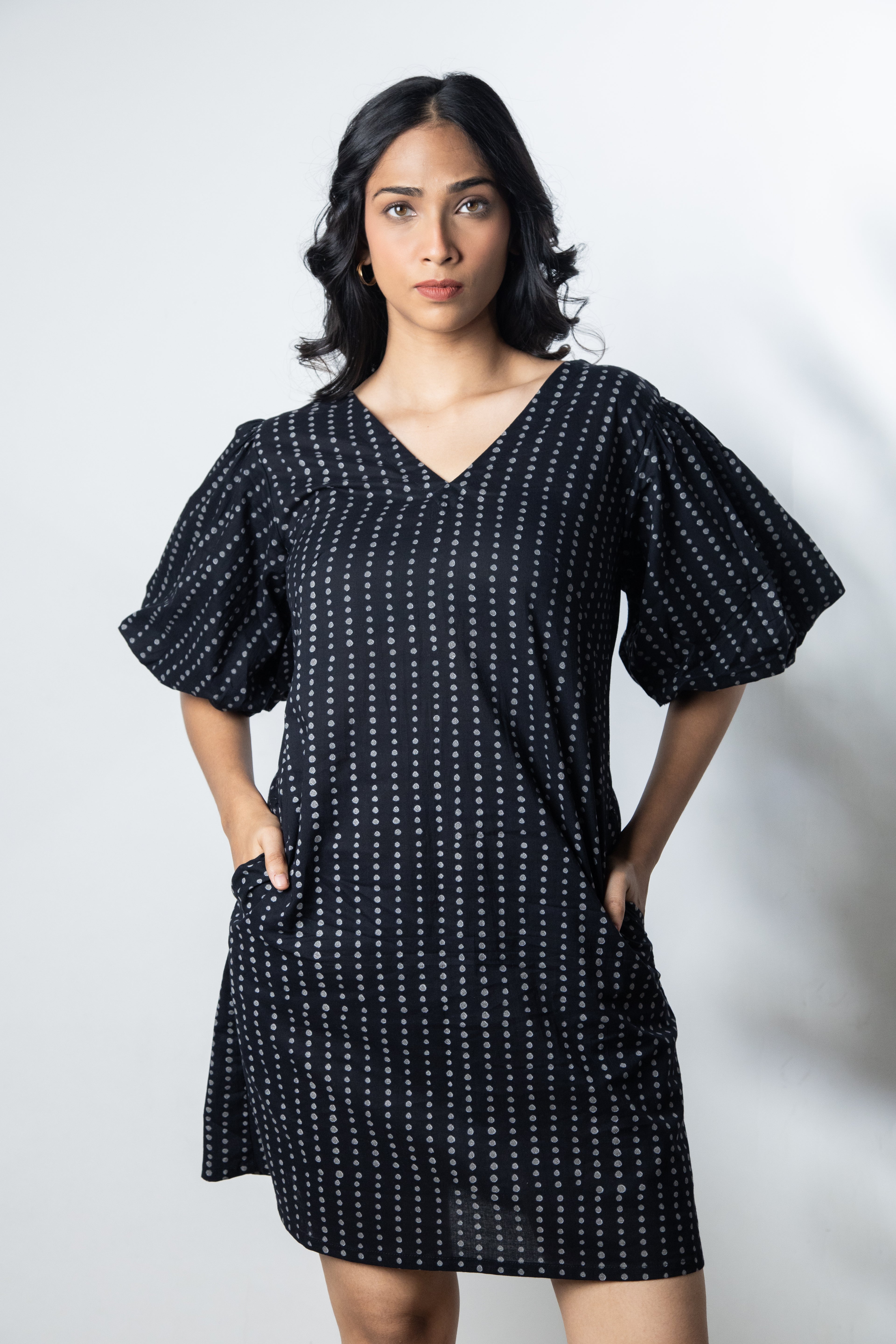 IndeRooh Dot Puff Sleeve Dress