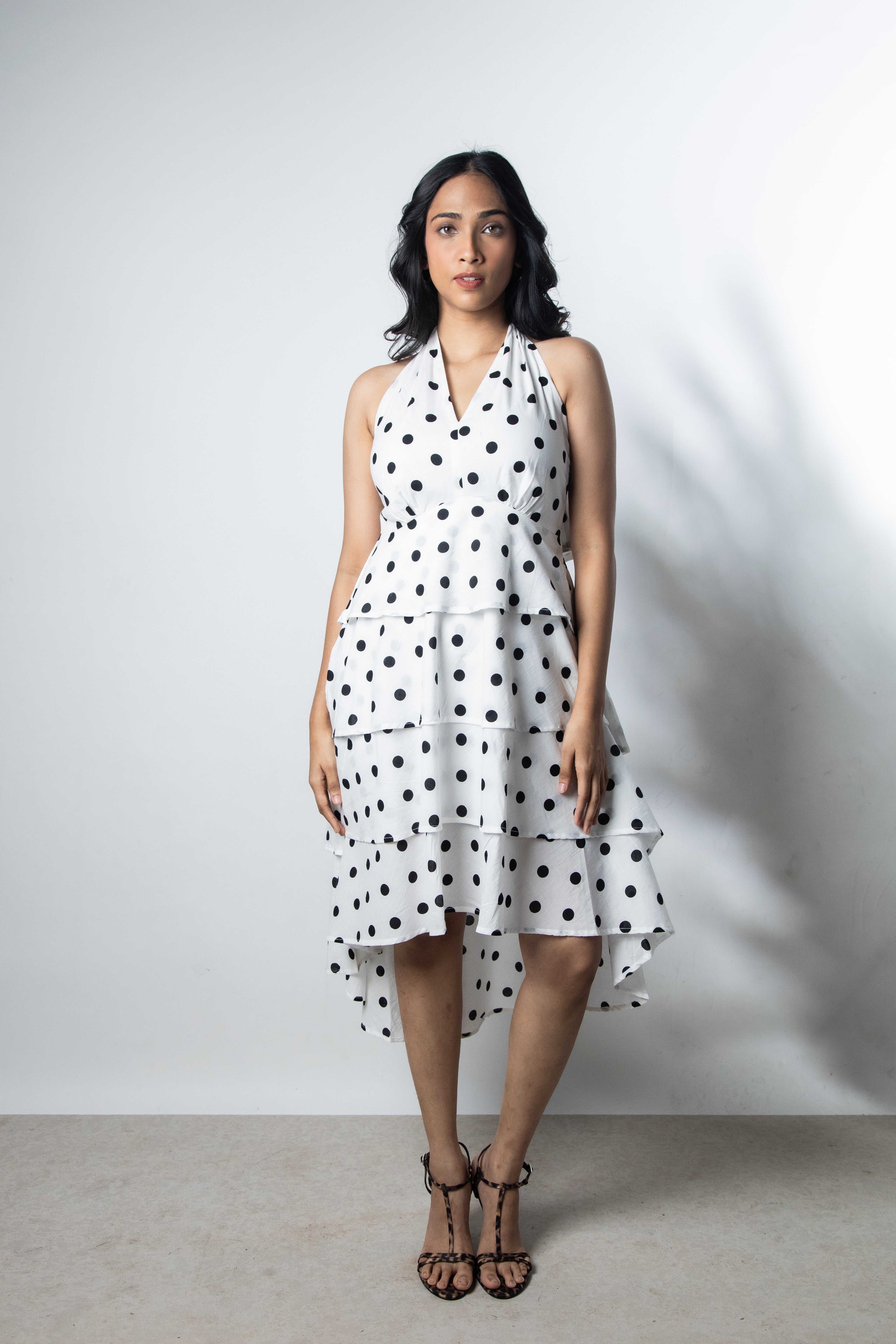 IndeRooh White Polka Tiered Halter Dress