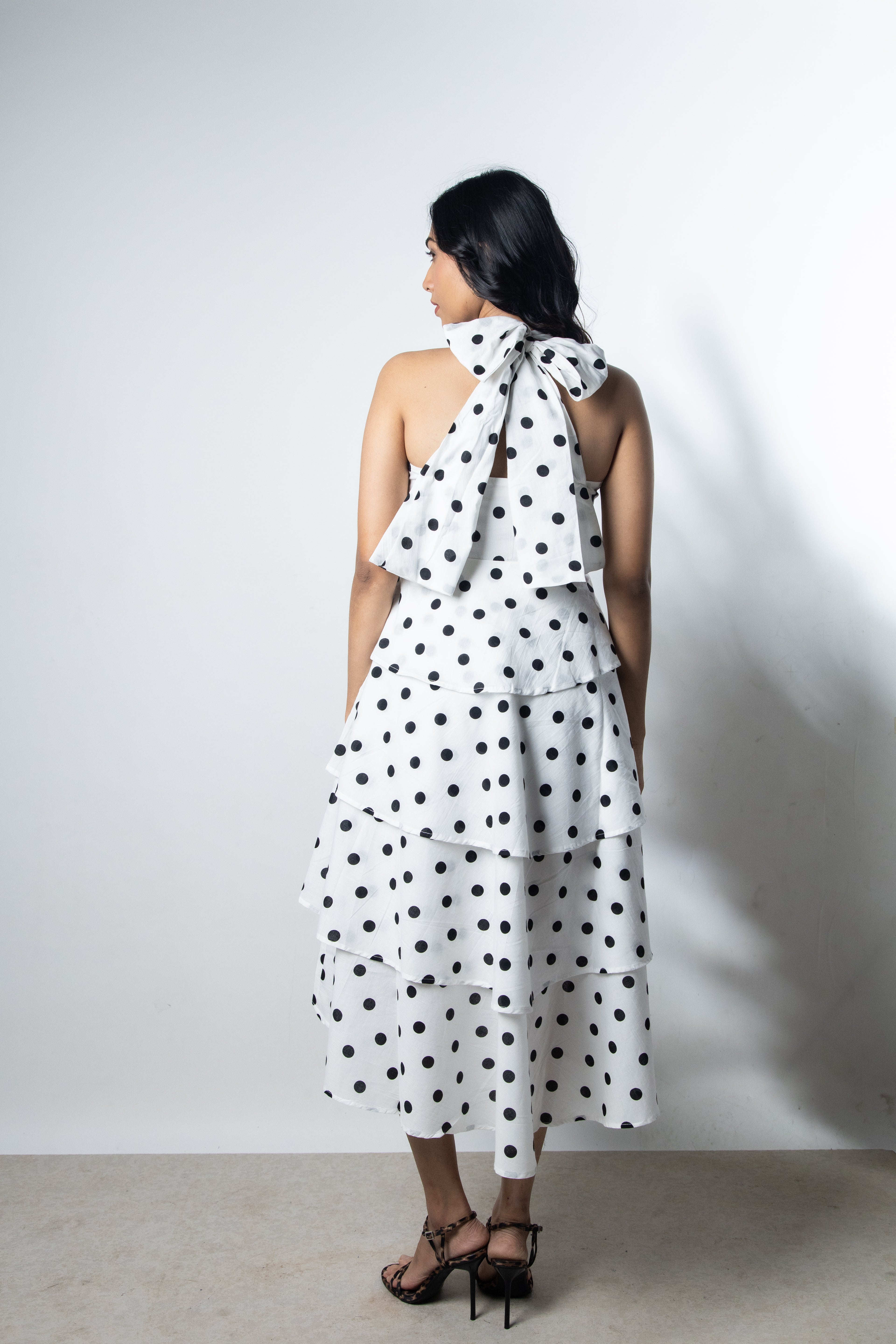 IndeRooh White Polka Tiered Halter Dress