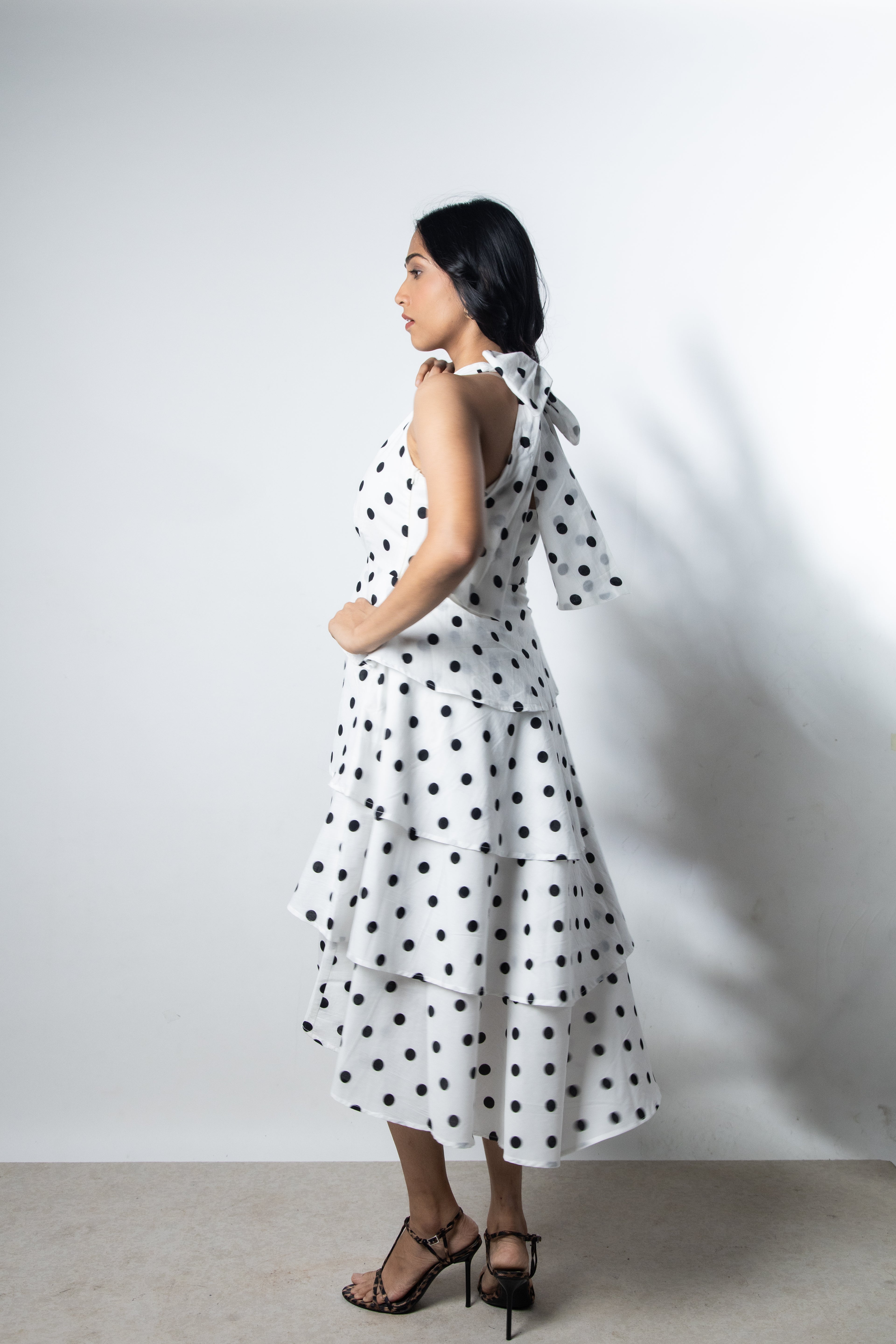 IndeRooh White Polka Tiered Halter Dress