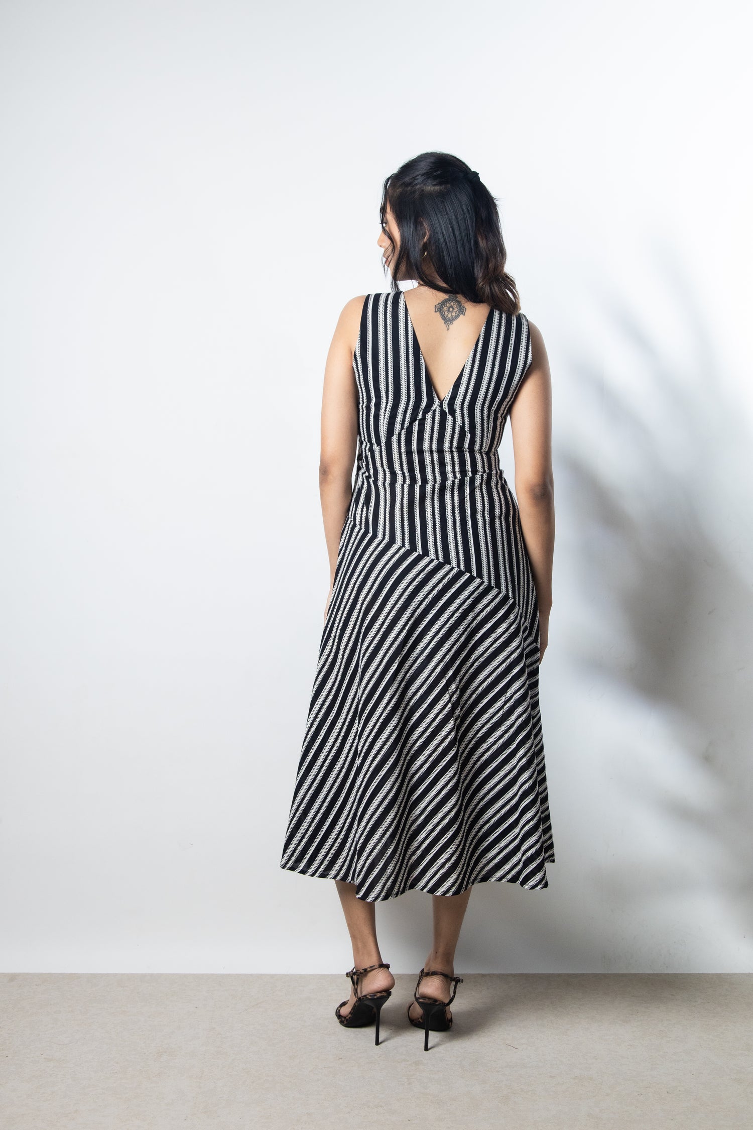 IndeRooh Monochrome Mix Stripe Midi Dress