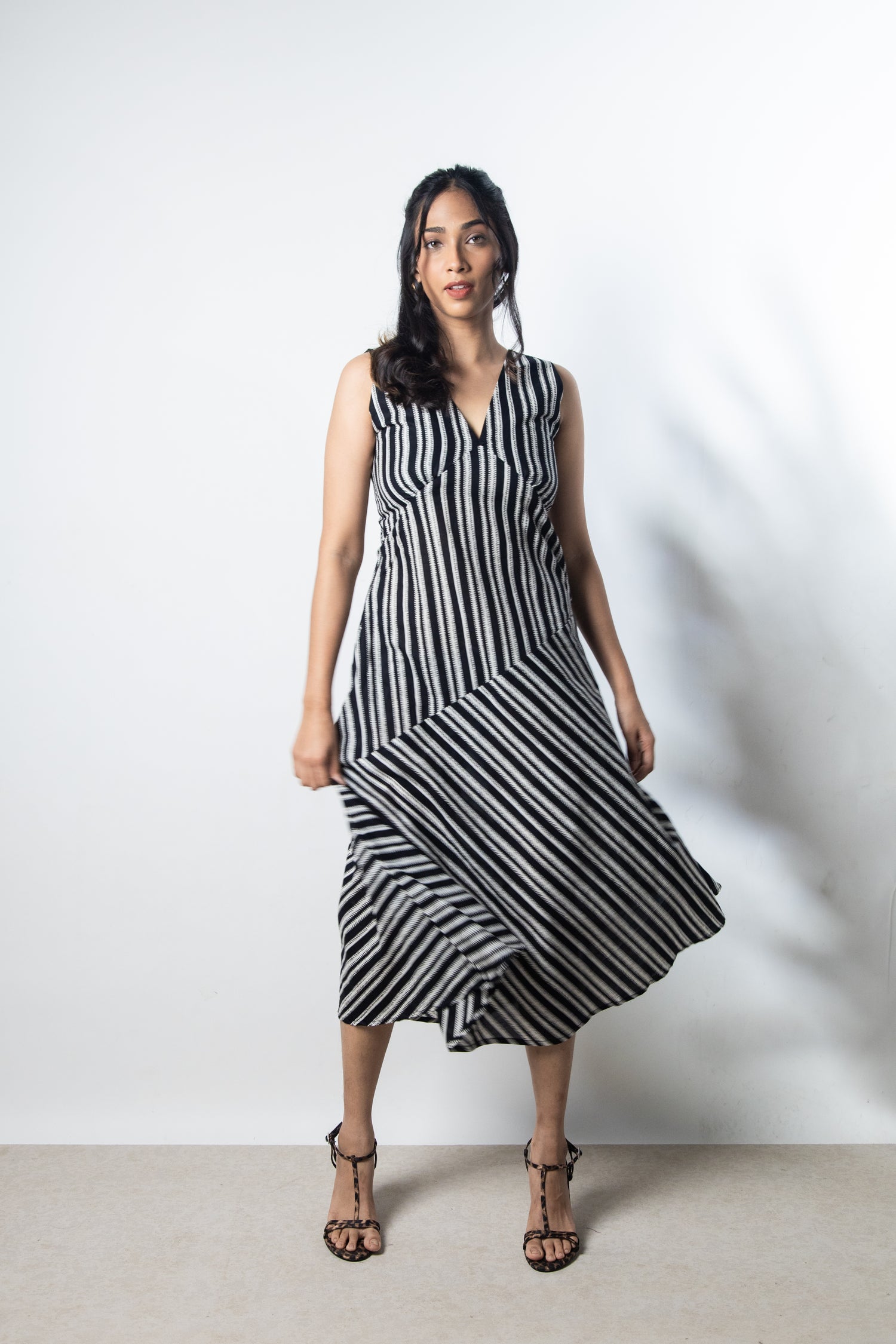 IndeRooh Monochrome Mix Stripe Midi Dress
