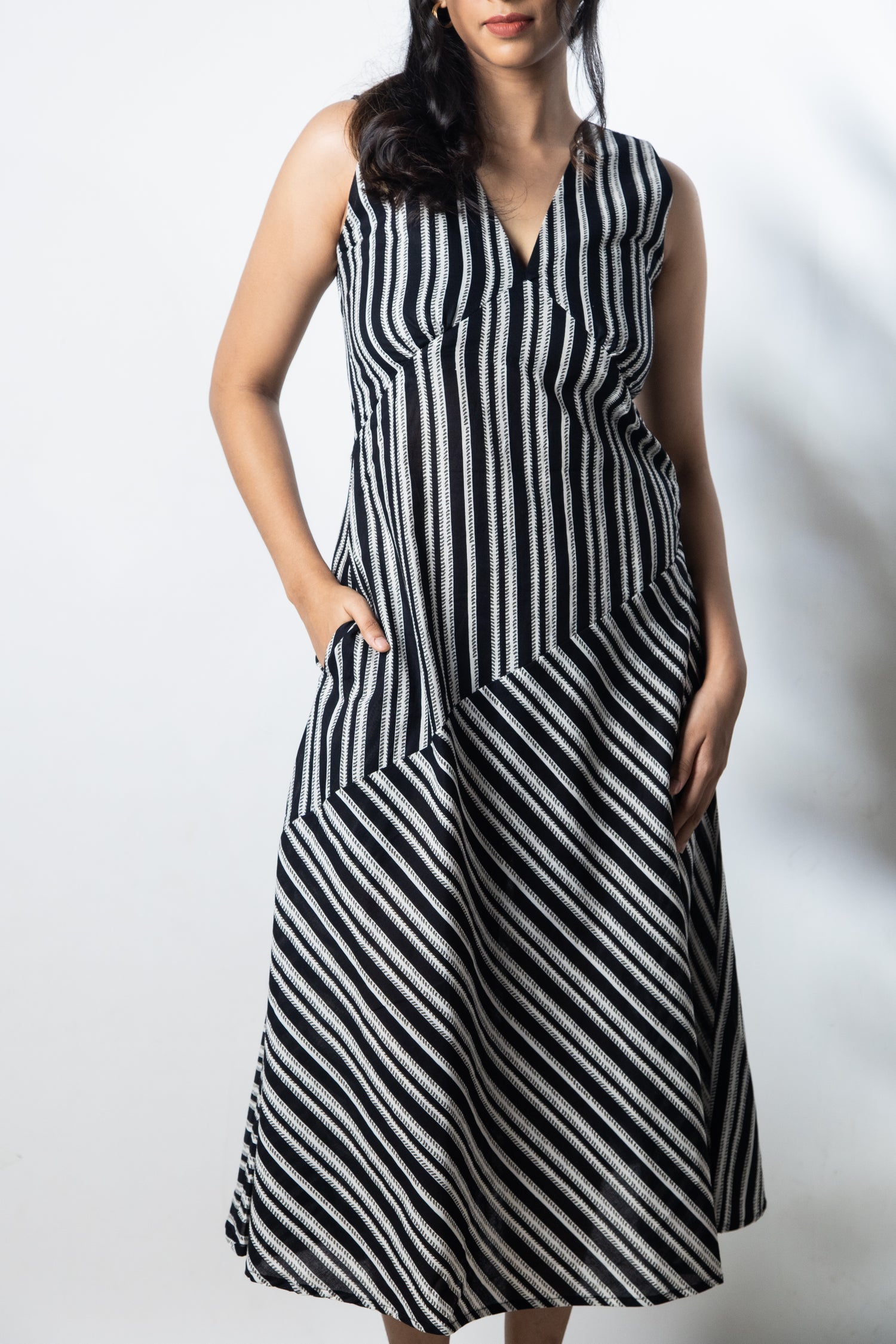 IndeRooh Monochrome Mix Stripe Midi Dress