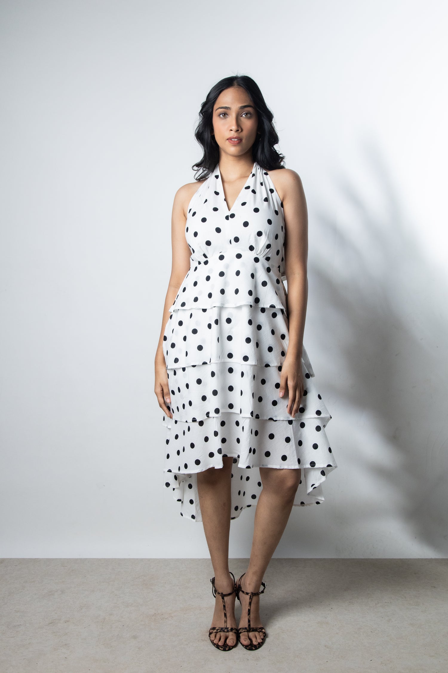 IndeRooh White Polka Tiered Halter Dress