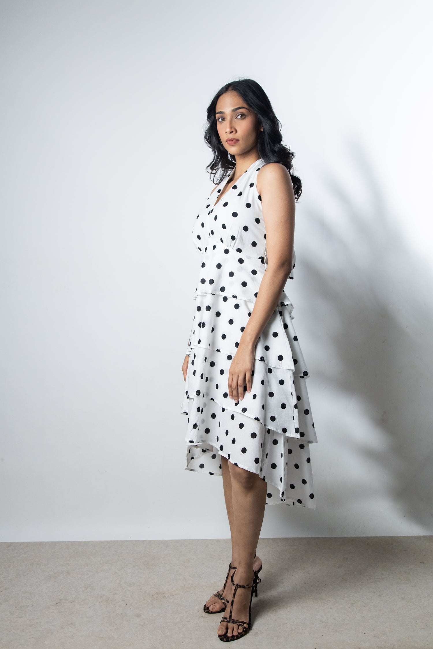 IndeRooh White Polka Tiered Halter Dress