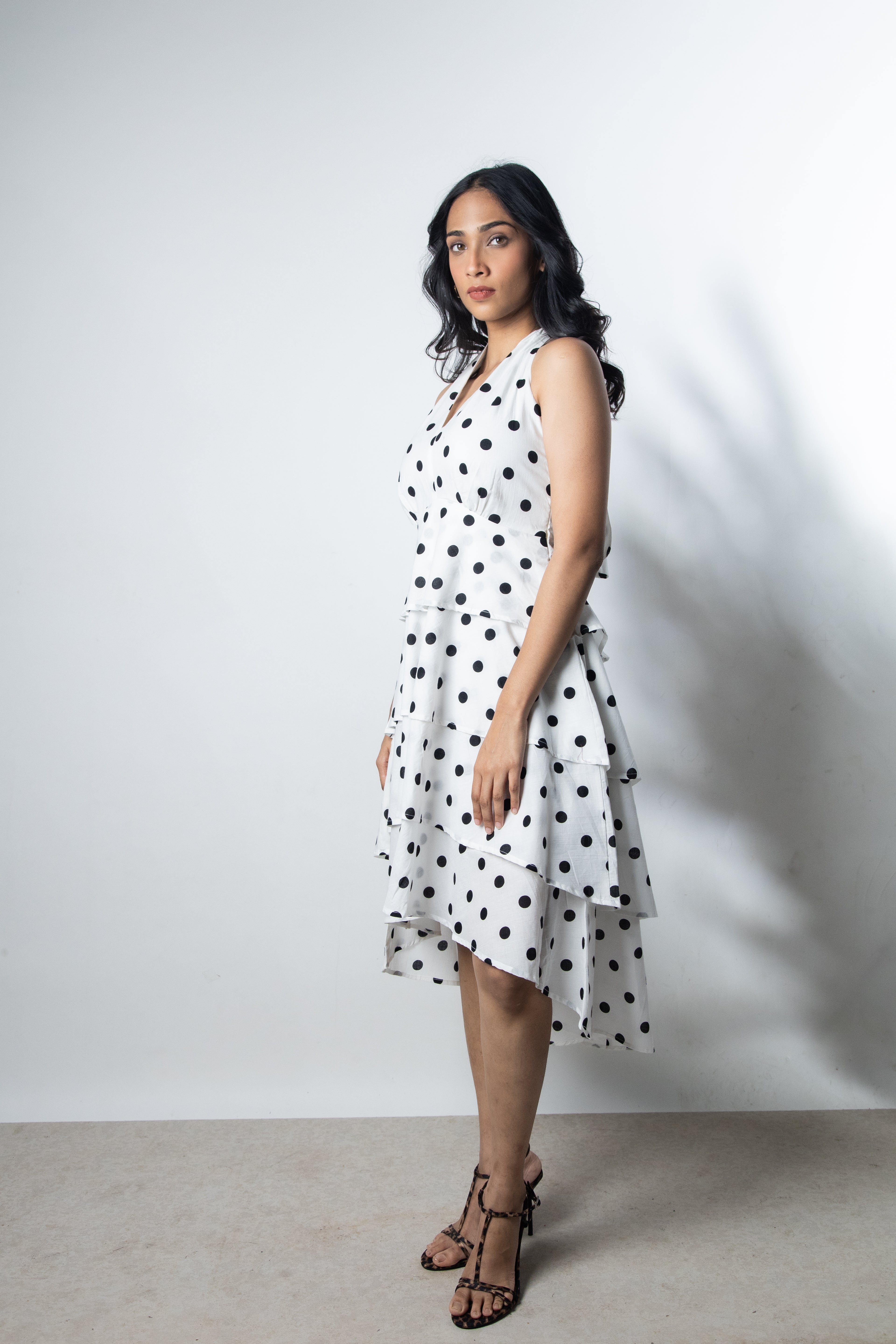 IndeRooh White Polka Tiered Halter Dress