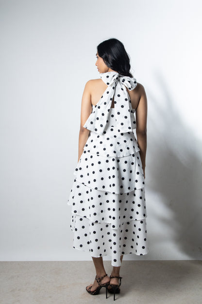 IndeRooh White Polka Tiered Halter Dress