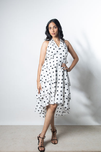 IndeRooh White Polka Tiered Halter Dress